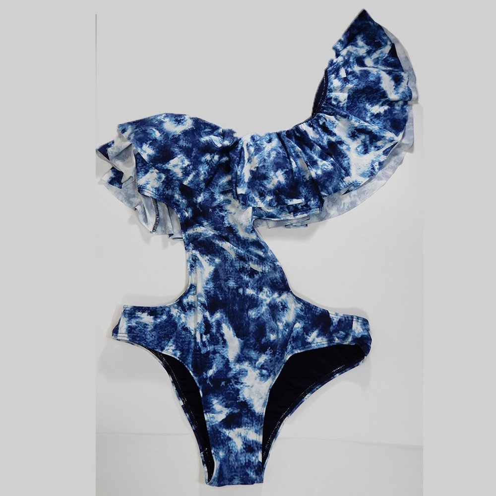 Tart Collections Enzo Monokini Swimsuit Size M One Shoulder Blue Tie Dye NEW - Picture 5 of 6